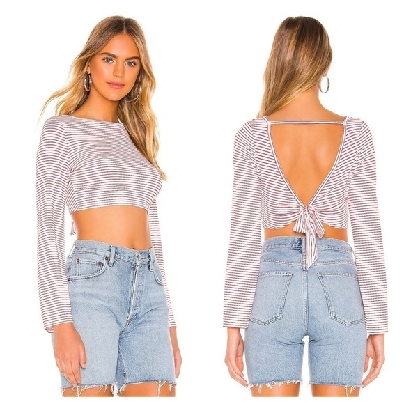 Superdown Bethany Tie Back Top, Red & White Stripes, Size S - Picture 1 of 9